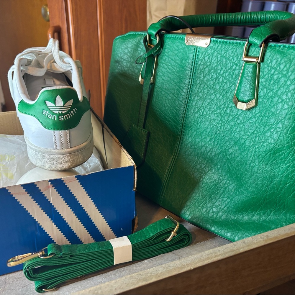 adidas Stan Smith White and Green Leather Sneakers
